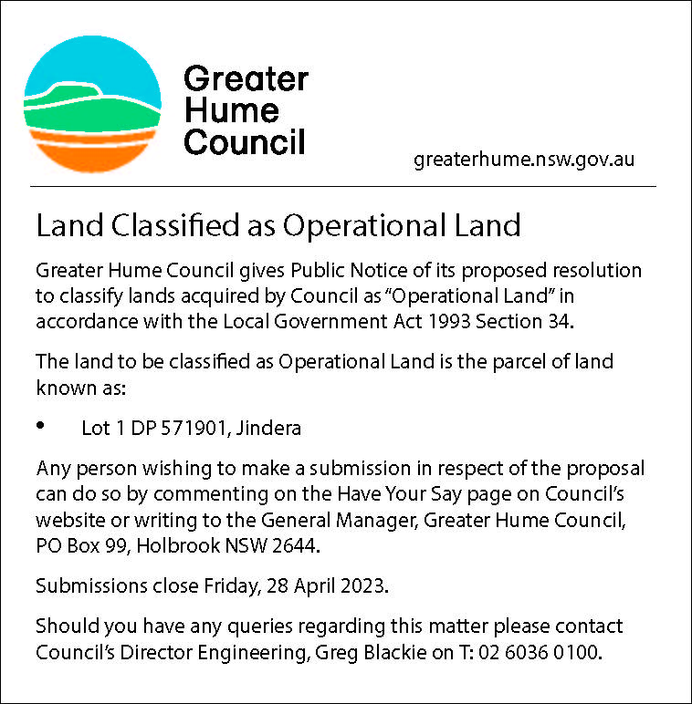 Land Classified As Operational Land Greater Hume Council